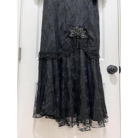 VTG USA 80's Maya Jornot for Michael Marcella Black Lace Pearl Sequin Dress 16 - Picture 3 of 8